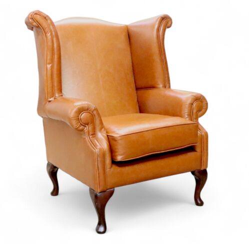 Chesterfield Queen Anne Buttonless Old English Bruciato Leather Armchair