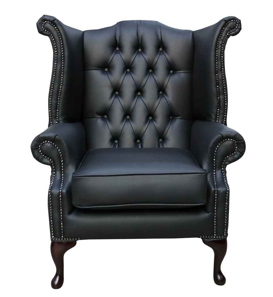 bonded leather black chesterfield queen anne wing chair  designersofas4u