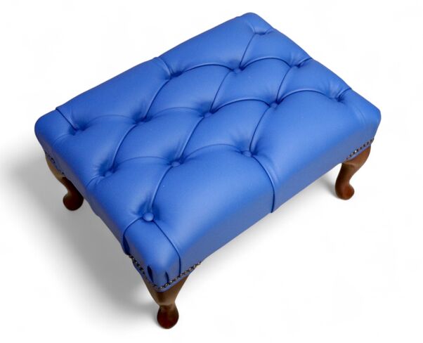 Chesterfield Queen Anne Footstool Blue Ultramarine Leather