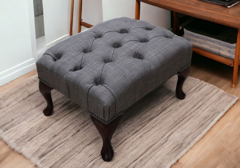 Product photograph of Chesterfield Queen Anne Footstool Charles Slate Fabric from Designer Sofas 4U