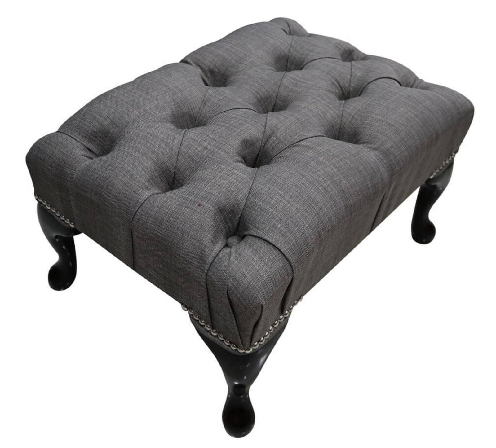 Product photograph of Chesterfield Queen Anne Footstool Charles Slate Fabric from Designer Sofas 4U