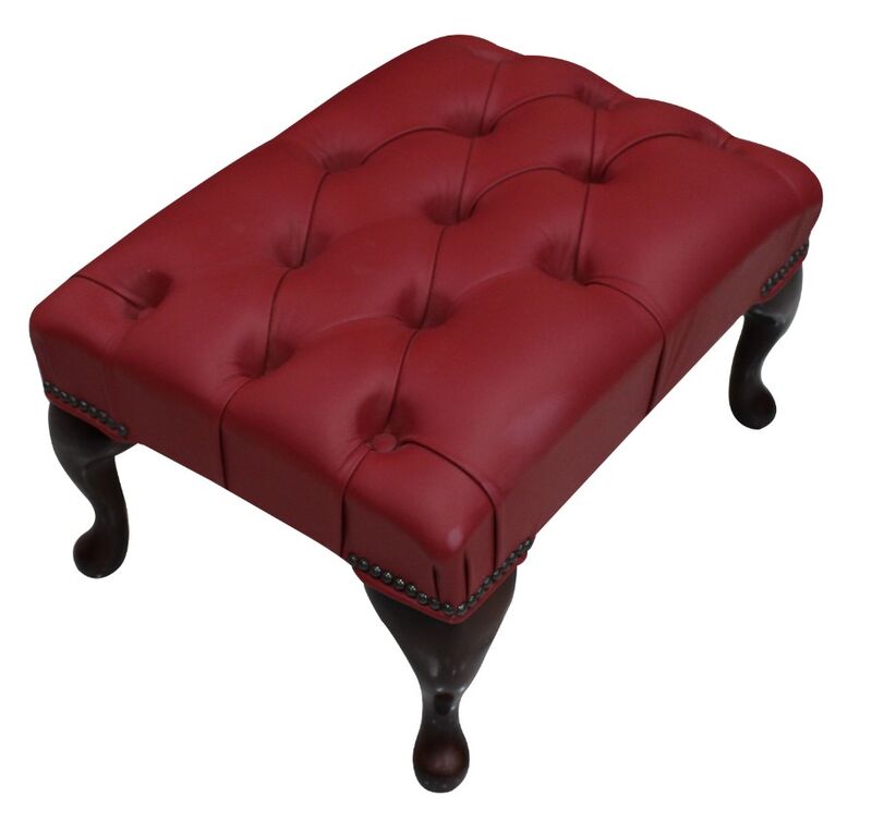 Product photograph of Chesterfield Queen Anne Footstool Poppy Red Leather from Designer Sofas 4U
