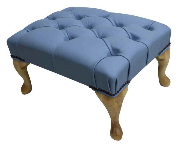 Chesterfield Queen Anne Footstool UK Manufactured Haze Leather