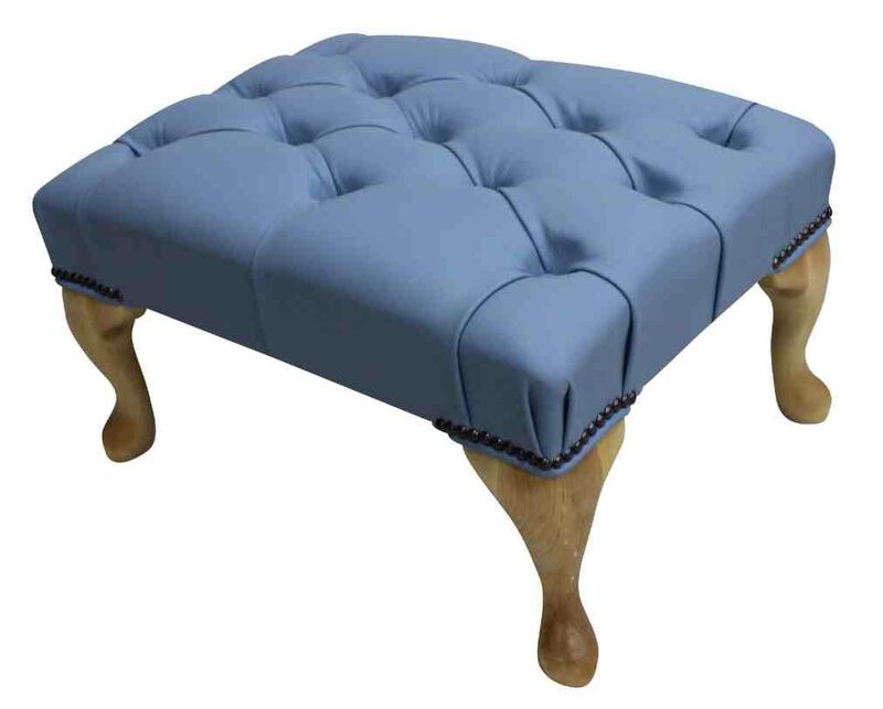 Product photograph of Chesterfield Queen Anne Footstool Uk Manufactured Haze Leather from Designer Sofas 4U