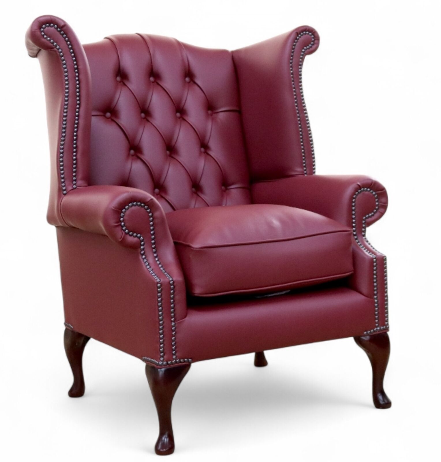 SPECIAL OFFER Chesterfield Queen Anne High Back Wing Armchair Agia Pot Claret Leather thumbnail