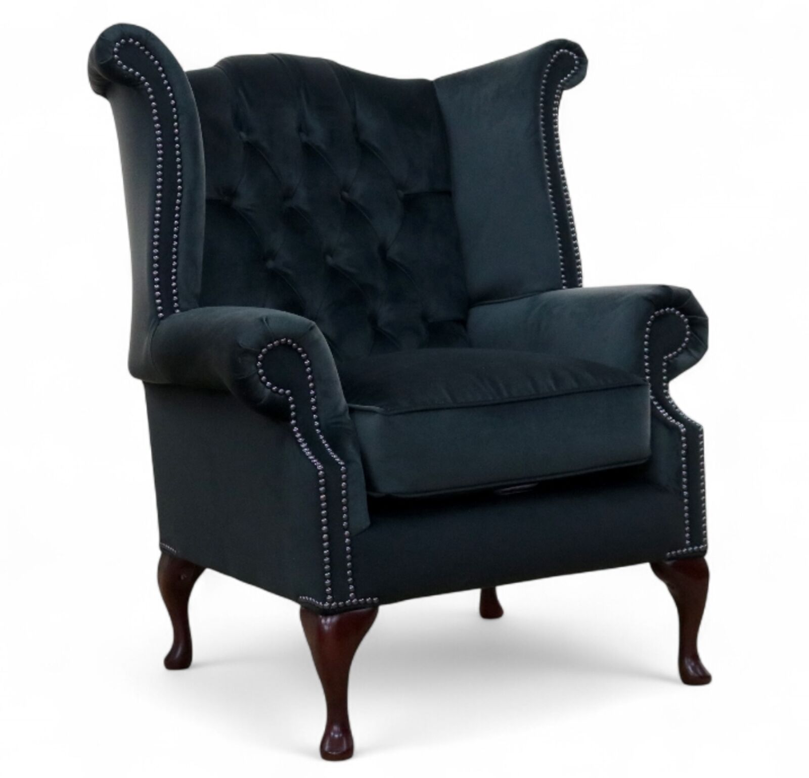 SPECIAL OFFER Chesterfield Queen Anne High Back Wing Armchair Bonita Coal Velvet thumbnail