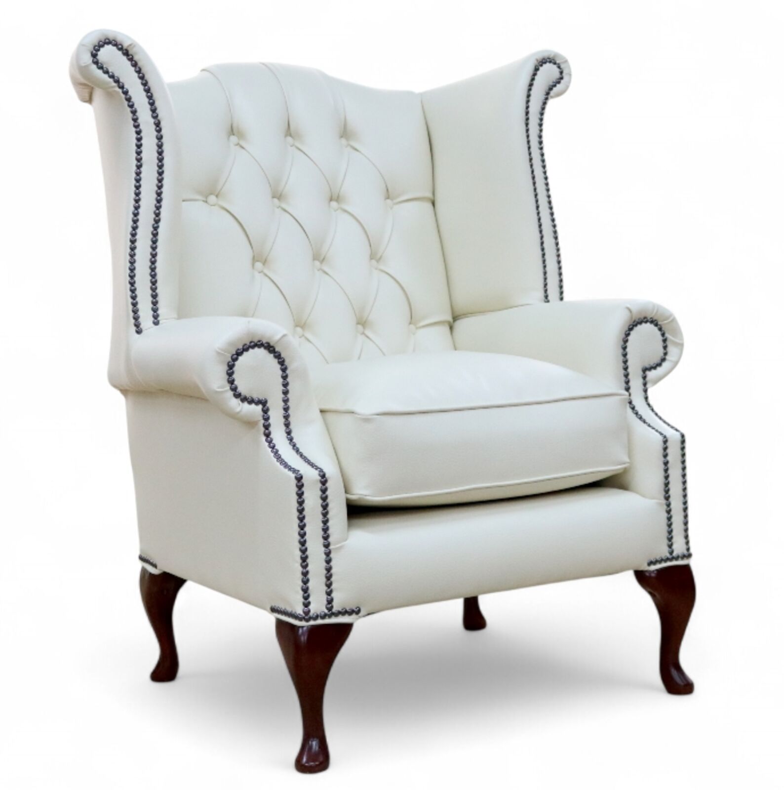 SPECIAL OFFER Chesterfield Queen Anne High Back Wing Armchair Bonita Cream Leather