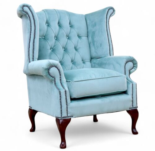 SPECIAL OFFER Chesterfield Queen Anne High Back Wing Armchair Bonita Eggshell Blue Velvet