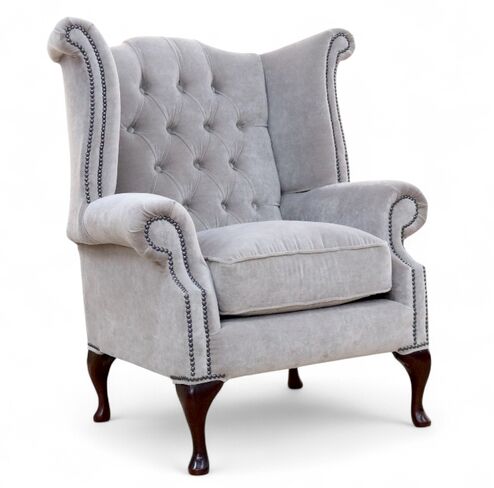 SPECIAL OFFER Chesterfield Queen Anne High Back Wing Armchair Enchant Cobble Velvet