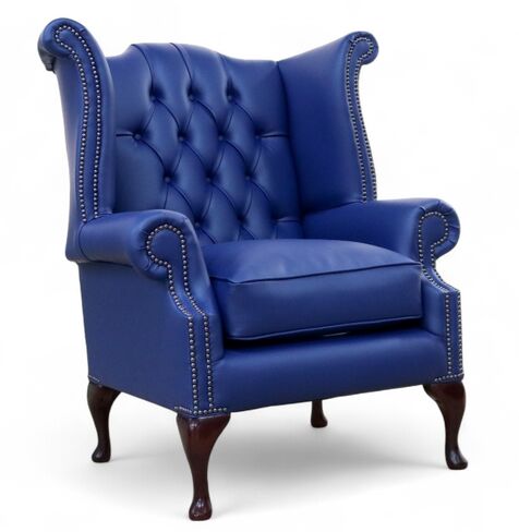 SPECIAL OFFER Chesterfield Queen Anne High Back Wing Armchair Nova Sapphire Blue Leather