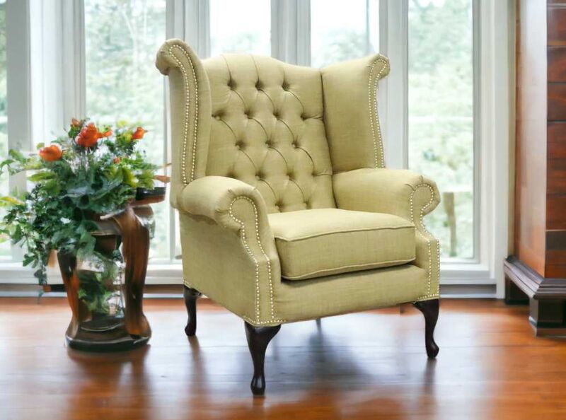 Product photograph of Chesterfield Queen Anne High Back Wing Chair Charles Olive Amp Hellip from Designer Sofas 4U
