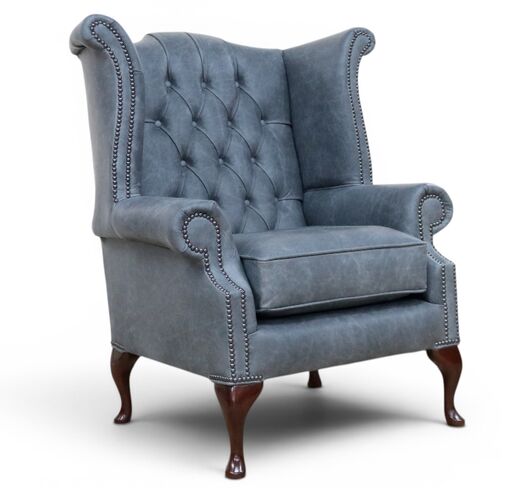 SPECIAL OFFER Chesterfield Queen Anne High Back Wing Chair Cracked Wax Ash Grey Leather