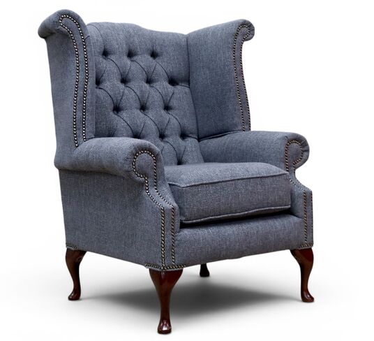 Chesterfield Queen Anne High Back Wing Chair Ferrara Slate Fabric