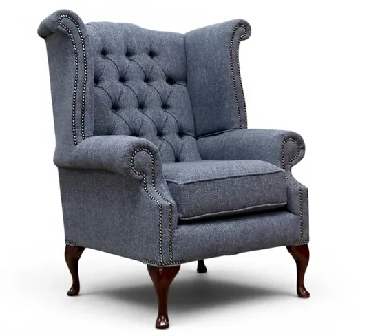 Chesterfield Queen Anne High Back Wing Chair Ferrara Slate Fabric