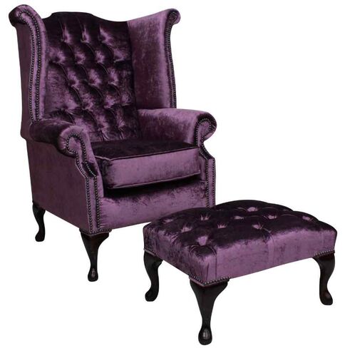 Grape Velvet Fabric Chesterfield High Back chair | DesignerSofas4U