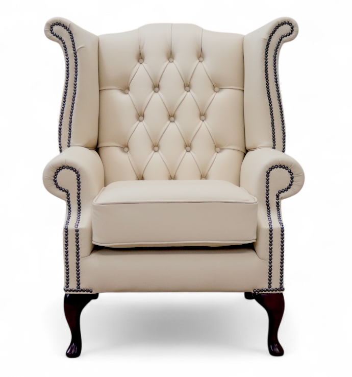 Chesterfield High Back Wing chair Ivory Cream Leather | DesignerSofas4U, image size:690x738