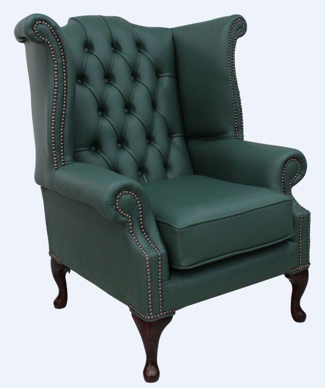 Product photograph of Shelly Jade Green Leather Chesterfield Queen Anne High Back Amp Hellip from Designer Sofas 4U
