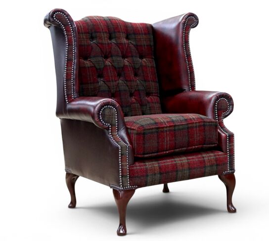 Chesterfield Queen Anne High Back Wing Chair Lana Terracotta Antique Oxblood Real Leather