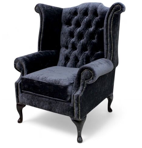 Chesterfield Queen Anne High Back Wing Chair Modena Midnight Velvet