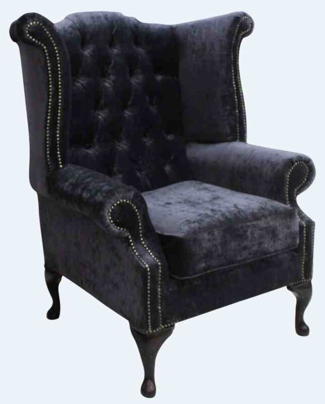 Product photograph of Chesterfield Queen Anne High Back Wing Chair Modena Midnight Velvet from Designer Sofas 4U
