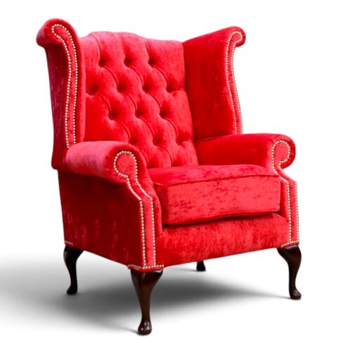 Chesterfield Queen Anne High Back Wing Chair Modena Salsa
