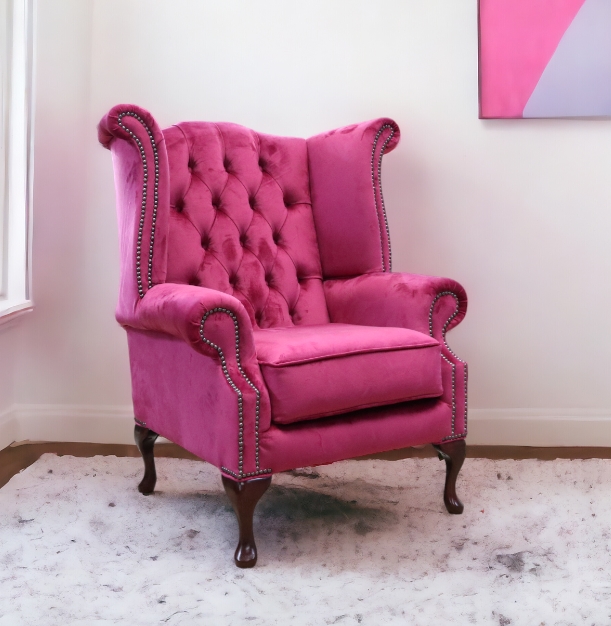 Pink Fabric Chesterfield High Back chair DesignerSofas4U
