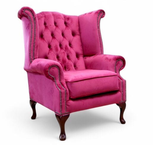 Chesterfield Queen Anne High Back Wing Chair Monaco Boysenberry Velvet
