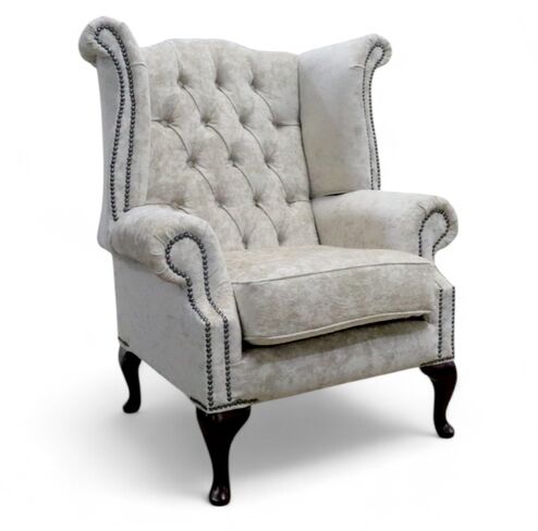 Chesterfield Queen Anne High Back Wing Chair Nuovo Barley Fabric
