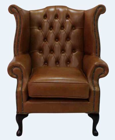 Chesterfield Queen Anne High Back Wing Chair Old English Bruciato