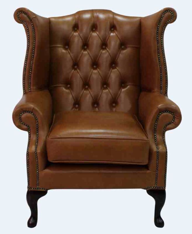Product photograph of Chesterfield Queen Anne High Back Wing Chair Old English Bruciato from Designer Sofas 4U