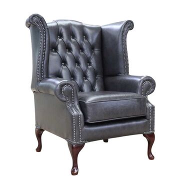 Chesterfield Queen Anne High Back Wing Chair Old English Storm