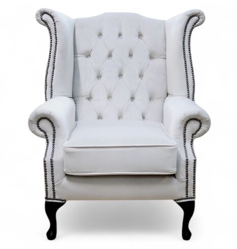 Chesterfield Queen Anne High Back Wing Chair Passion Silver Velvet