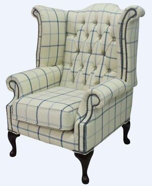 Chesterfield Queen Anne High Back Wing Chair Piazza Square Blue