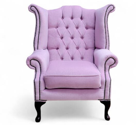 Chesterfield Queen Anne High Back Wing Chair Pimlico Blush Pink Fabric