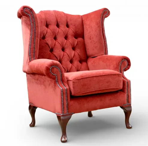 Chesterfield Queen Anne High Back Wing Chair Pimlico Henna Fabric