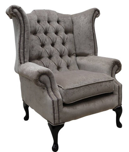 Chesterfield Fabric Queen Anne High Back Wing Chair Pimlico Mink