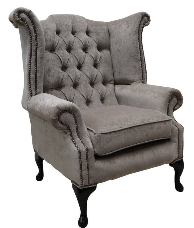 Product photograph of Chesterfield Fabric Queen Anne High Back Wing Chair Pimlico Mink from Designer Sofas 4U