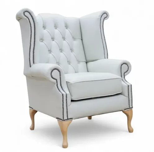 Chesterfield Queen Anne High Back Wing Chair Seely Leather