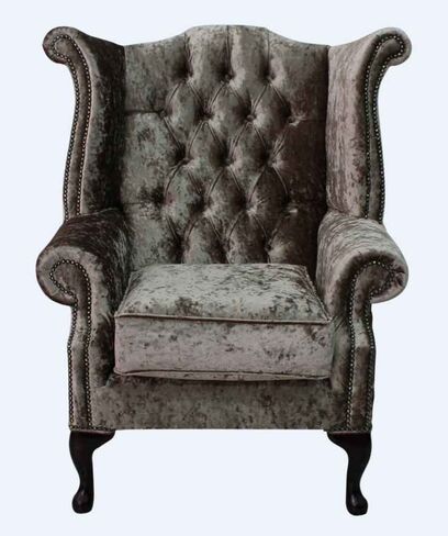 Chesterfield Velvet Queen Anne High Back Wing Chair Senso Chocolate