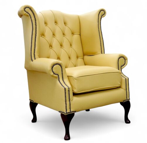 Chesterfield Queen Anne High Back Wing Chair Shelly Deluca Leather