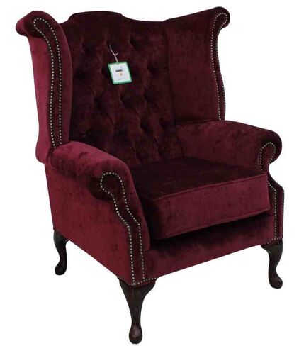 Chesterfield Fabric Queen Anne High Back Wing Chair Velluto Shiraz