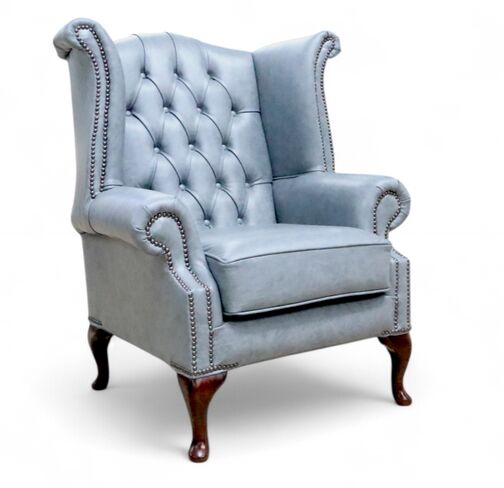 Chesterfield Queen Anne High Back Wing Chair Stella Liquorice Leather
