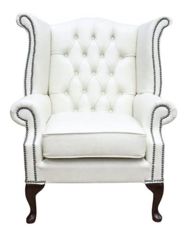 Product photograph of Chesterfield Queen Anne High Back Wing Chair Stella Rice Leather from Designer Sofas 4U