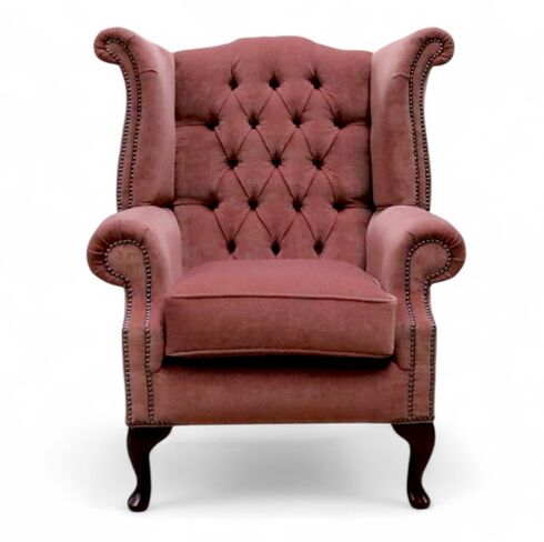Chesterfield Queen Anne High Wing Back Armchair Pimlico Terracotta Fabric