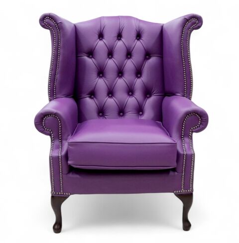 Chesterfield Queen Anne Luxury Buttoned Tufted Purple Wingback Armchair – Statement Seating for Your Space