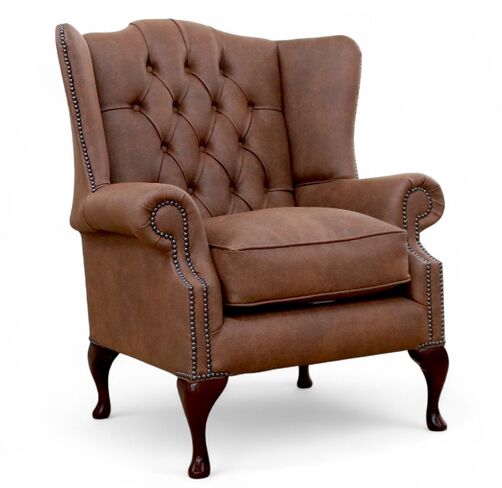 SPECIAL OFFER Chesterfield Queen Anne Mallory High Back Wing Armchair Alberta Mocha Leather
