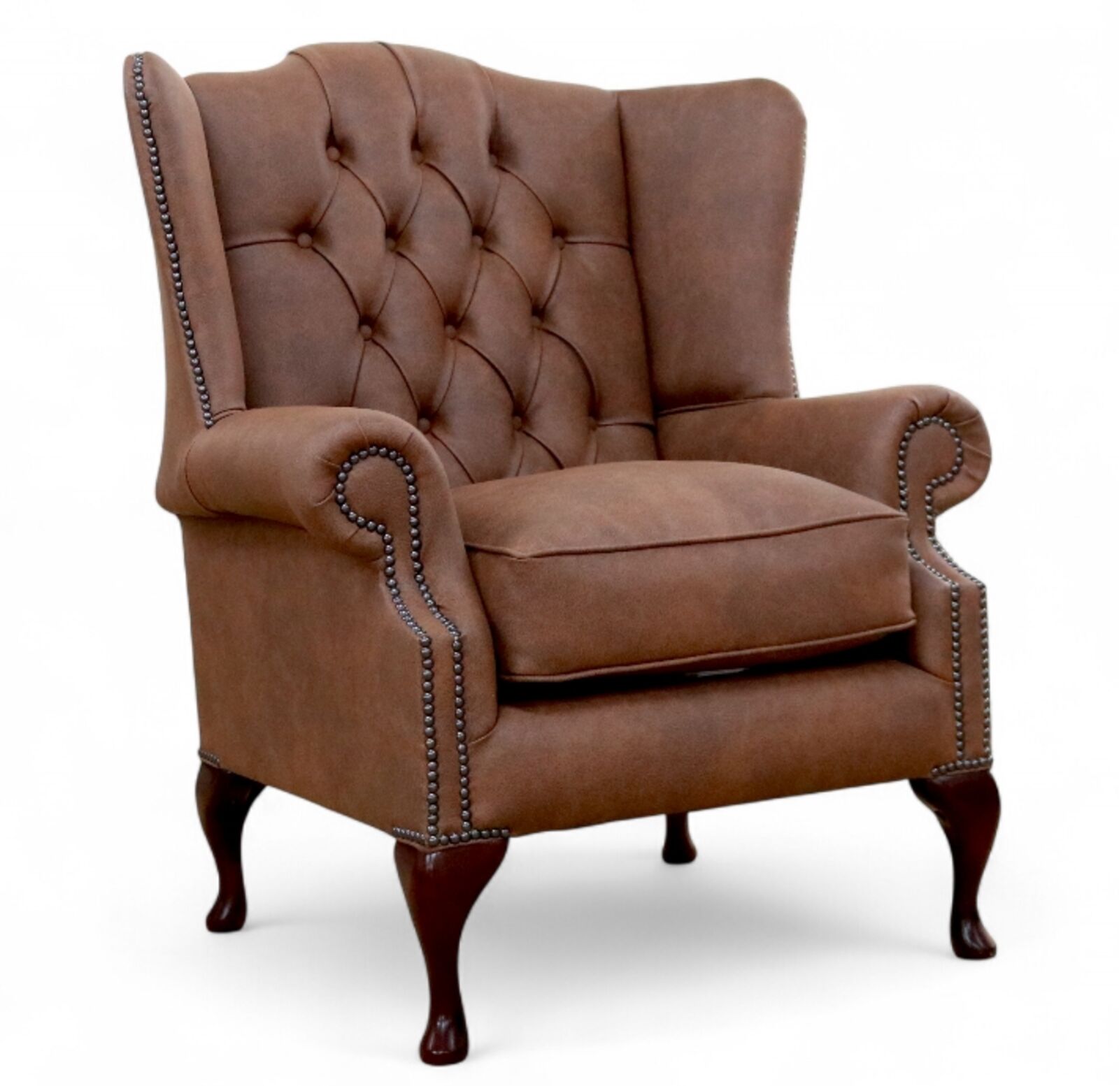 SPECIAL OFFER Chesterfield Queen Anne Mallory High Back Wing Armchair Alberta Mocha Leather