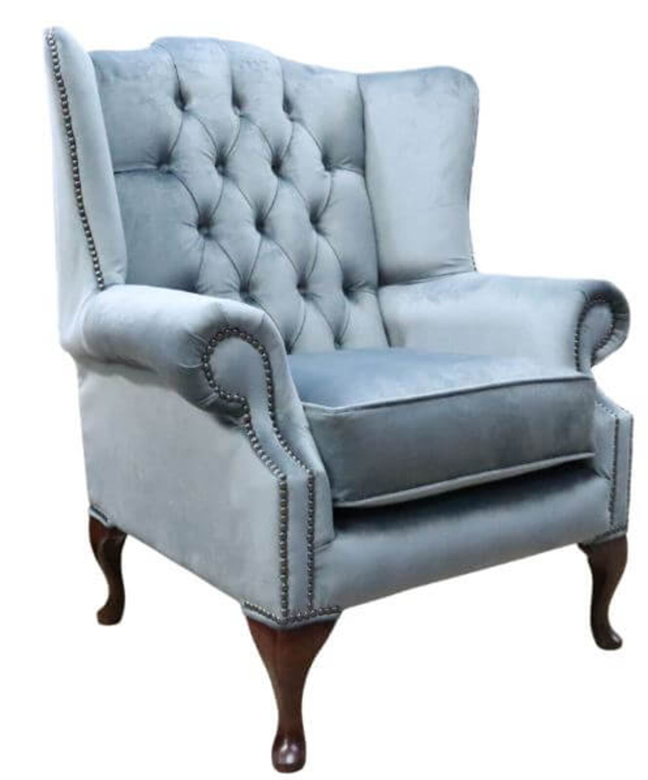 Product photograph of Chesterfield Bloomsbury Flat Wing Queen Anne Chair Malta Slate Grey Fabric from Designer Sofas 4U