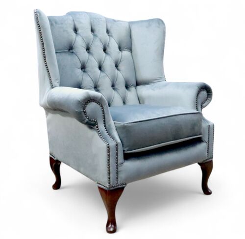 Chesterfield Bloomsbury Flat Wing Queen Anne Chair Malta Slate Grey Fabric