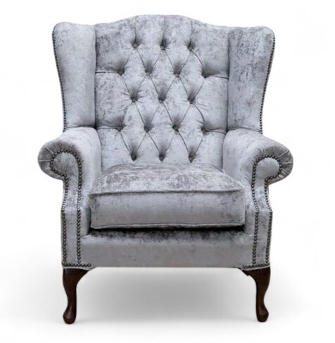 Chesterfield Bloomsbury Flat Wing Queen Anne Chair Nuovo Ash Grey Fabric